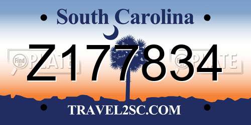 Z177834 South Carolina License Plate