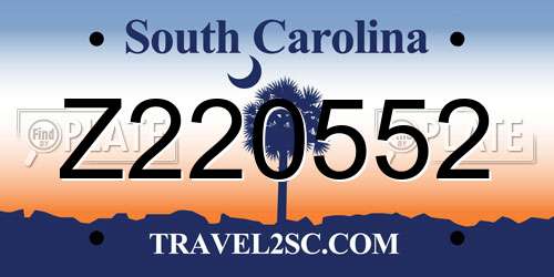 Z220552 South Carolina License Plate
