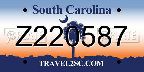 Z220587 South Carolina License Plate