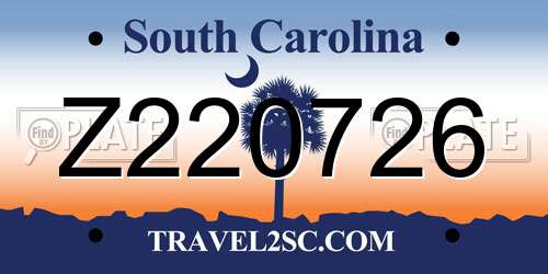 Z220726 South Carolina License Plate