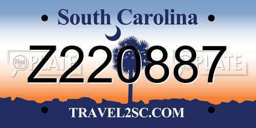 Z220887 South Carolina License Plate