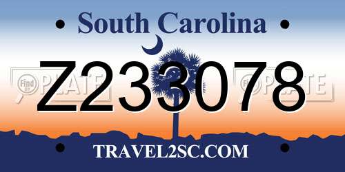 Z233078 South Carolina License Plate