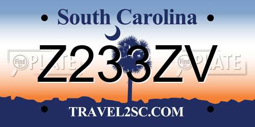 Z233ZV South Carolina License Plate