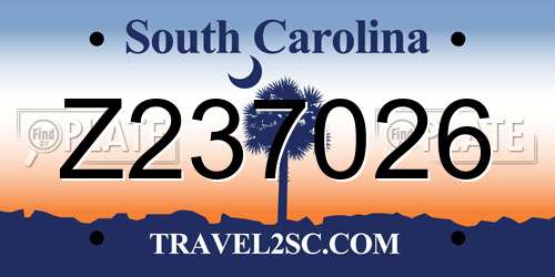 Z237026 South Carolina License Plate