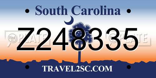 Z248335 South Carolina License Plate