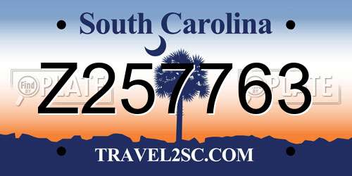 Z257763 South Carolina License Plate