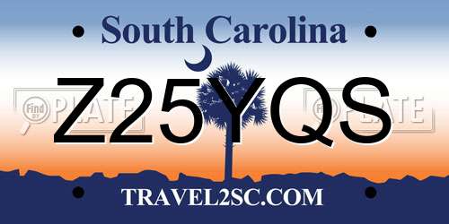 Z25YQS South Carolina License Plate