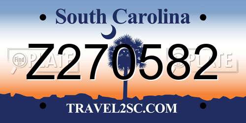 Z270582 South Carolina License Plate