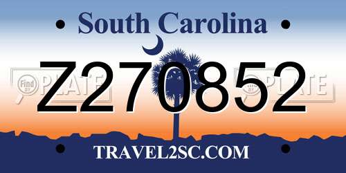Z270852 South Carolina License Plate