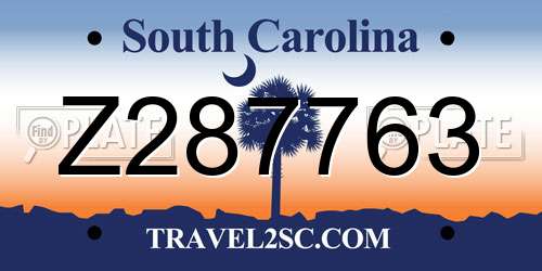 Z287763 South Carolina License Plate