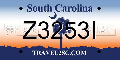 Z3253I South Carolina License Plate