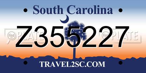 Z355227 South Carolina License Plate