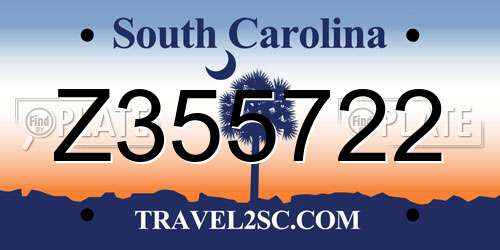 Z355722 South Carolina License Plate