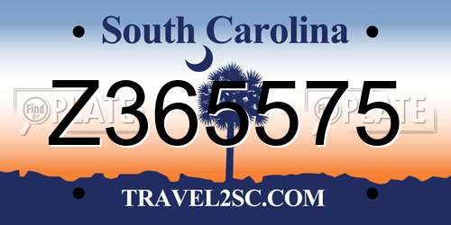 Z365575 South Carolina License Plate