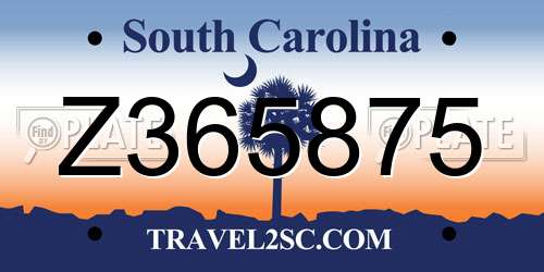 Z365875 South Carolina License Plate