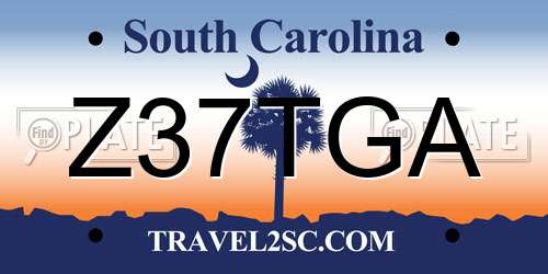 Z37TGA South Carolina License Plate