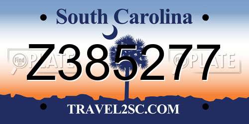 Z385277 South Carolina License Plate