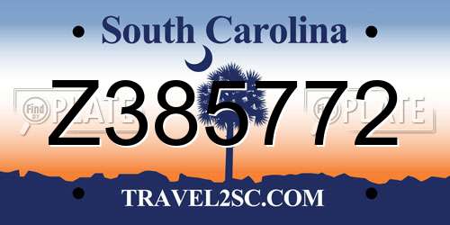 Z385772 South Carolina License Plate