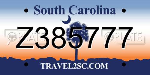 Z385777 South Carolina License Plate