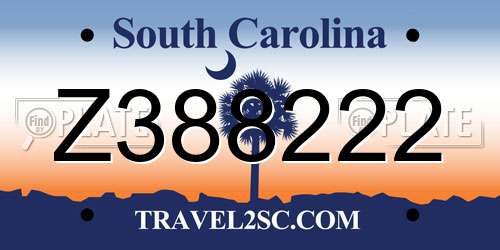 Z388222 South Carolina License Plate