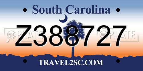 Z388727 South Carolina License Plate