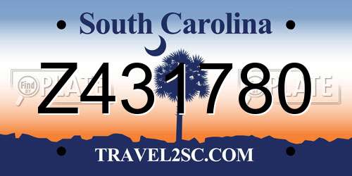 Z431780 South Carolina License Plate