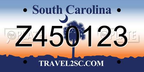 Z450123 South Carolina License Plate