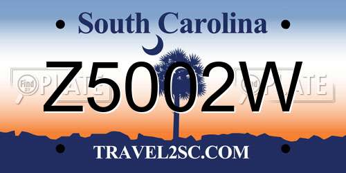 Z5002W South Carolina License Plate