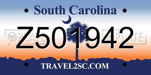 Z501942 South Carolina License Plate