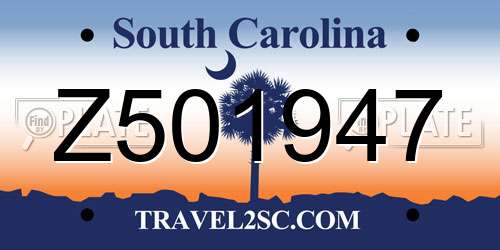 Z501947 South Carolina License Plate