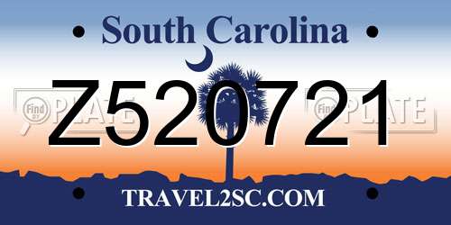 Z520721 South Carolina License Plate