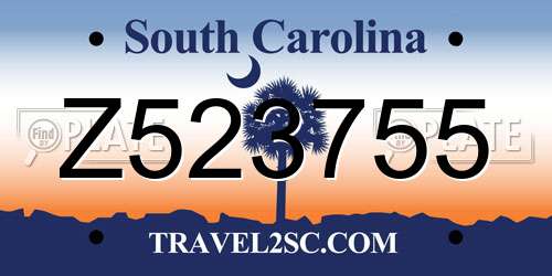Z523755 South Carolina License Plate