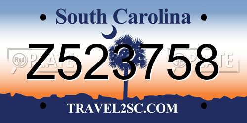 Z523758 South Carolina License Plate