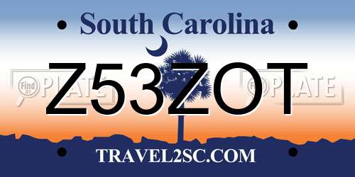 Z53ZOT South Carolina License Plate
