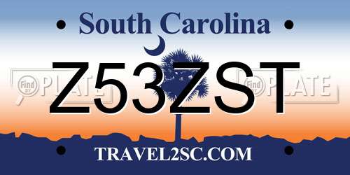 Z53ZST South Carolina License Plate