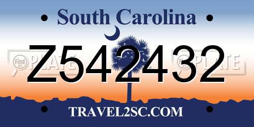 Z542432 South Carolina License Plate