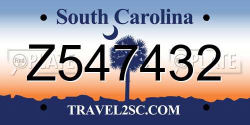 Z547432 South Carolina License Plate