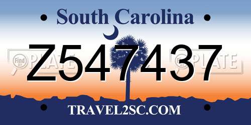 Z547437 South Carolina License Plate