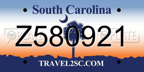 Z580921 South Carolina License Plate