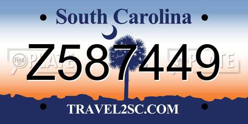 Z587449 South Carolina License Plate