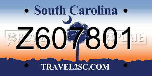 Z607801 South Carolina License Plate
