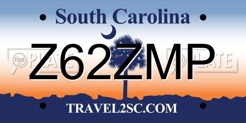 Z62ZMP South Carolina License Plate
