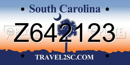 Z642123 South Carolina License Plate