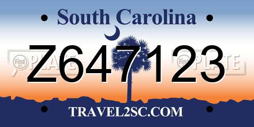 Z647123 South Carolina License Plate
