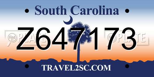 Z647173 South Carolina License Plate