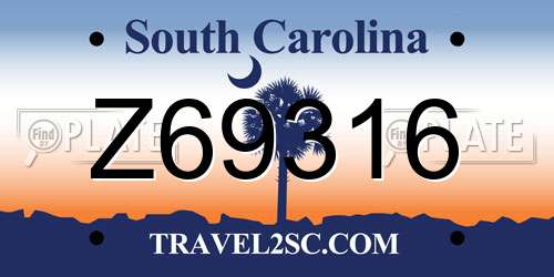 Z69316 South Carolina License Plate