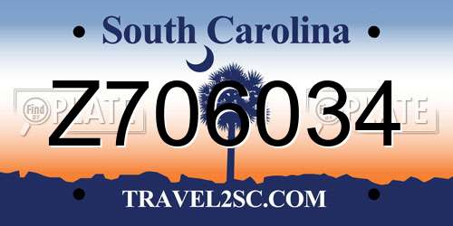 Z706034 South Carolina License Plate