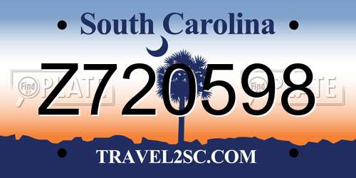 Z720598 South Carolina License Plate