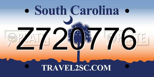 Z720776 South Carolina License Plate