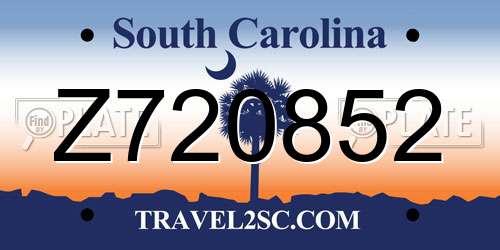 Z720852 South Carolina License Plate